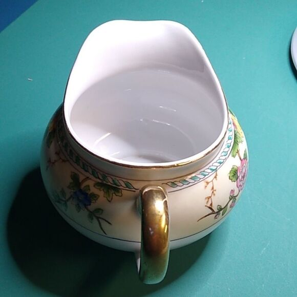 Noritake Amerita  Porcelain Cream Pitcher with Gold Trim Floral Hand Painted - Picture 4 of 7